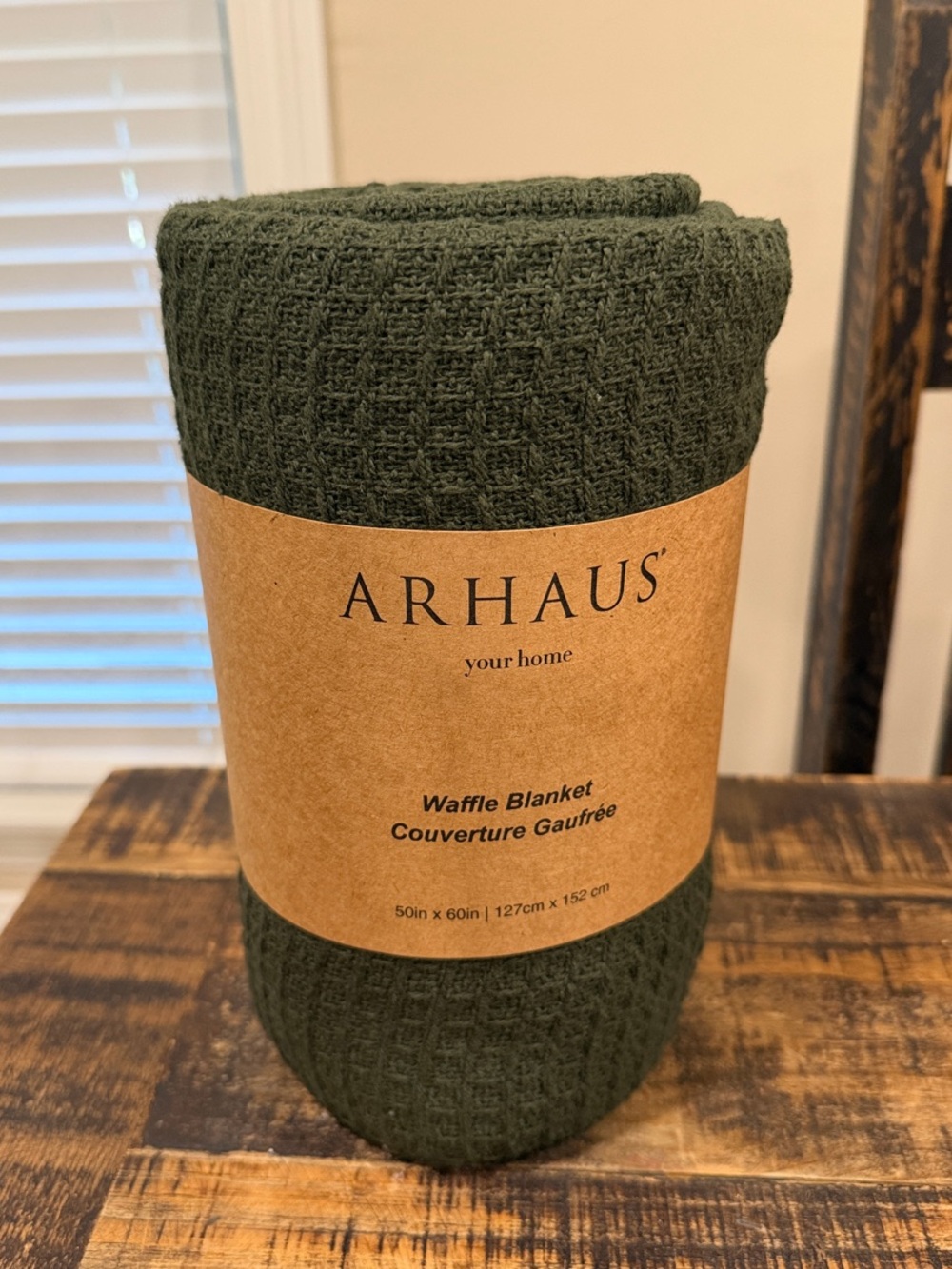 Arhaus Dark Green Waffle Throw Blanket